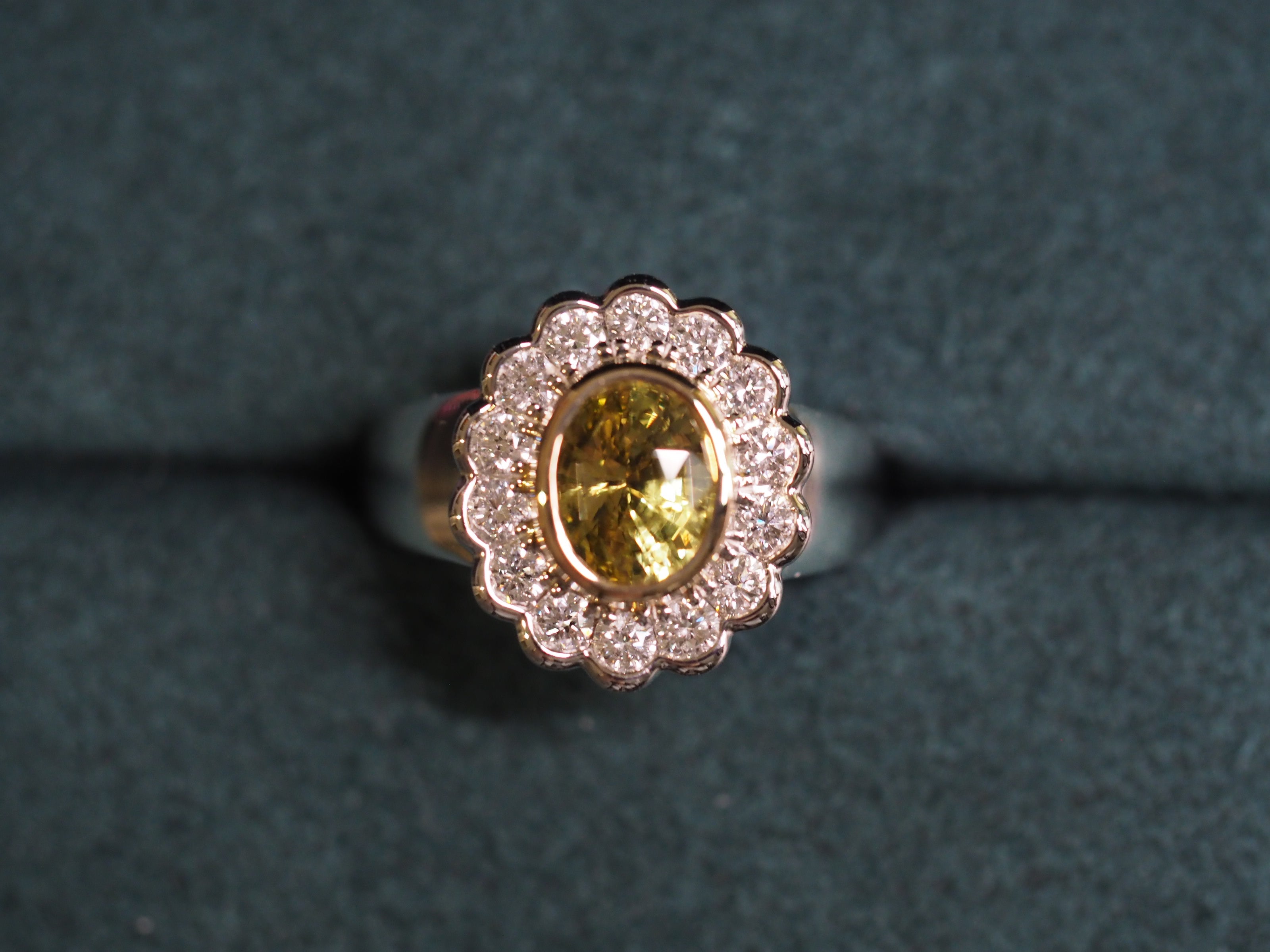 Flora natural chrysoberyl cocktail ring in two tone gold