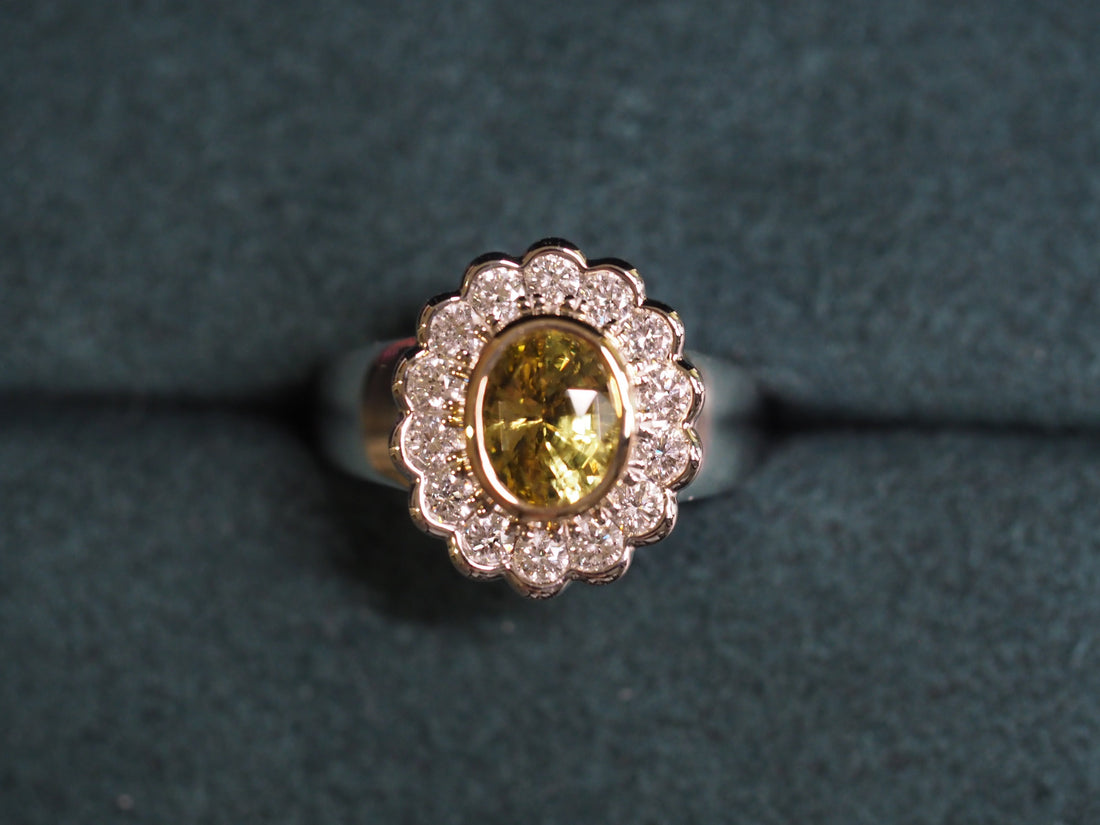 Flora natural chrysoberyl and Lab Grown Diamond cocktail ring in two tone gold