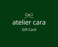 Atelier Cara gift card with a green background