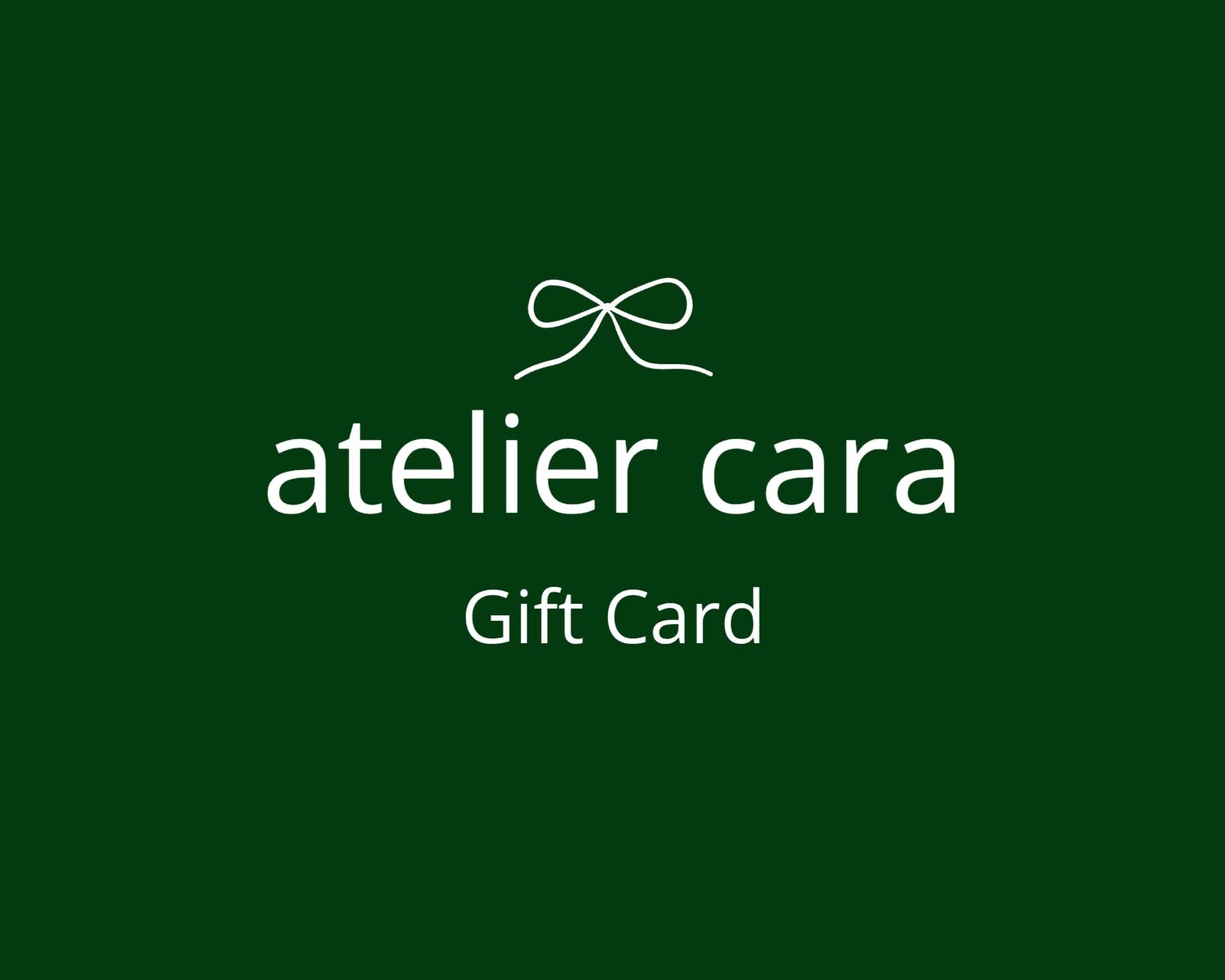 Atelier Cara gift card with a green background
