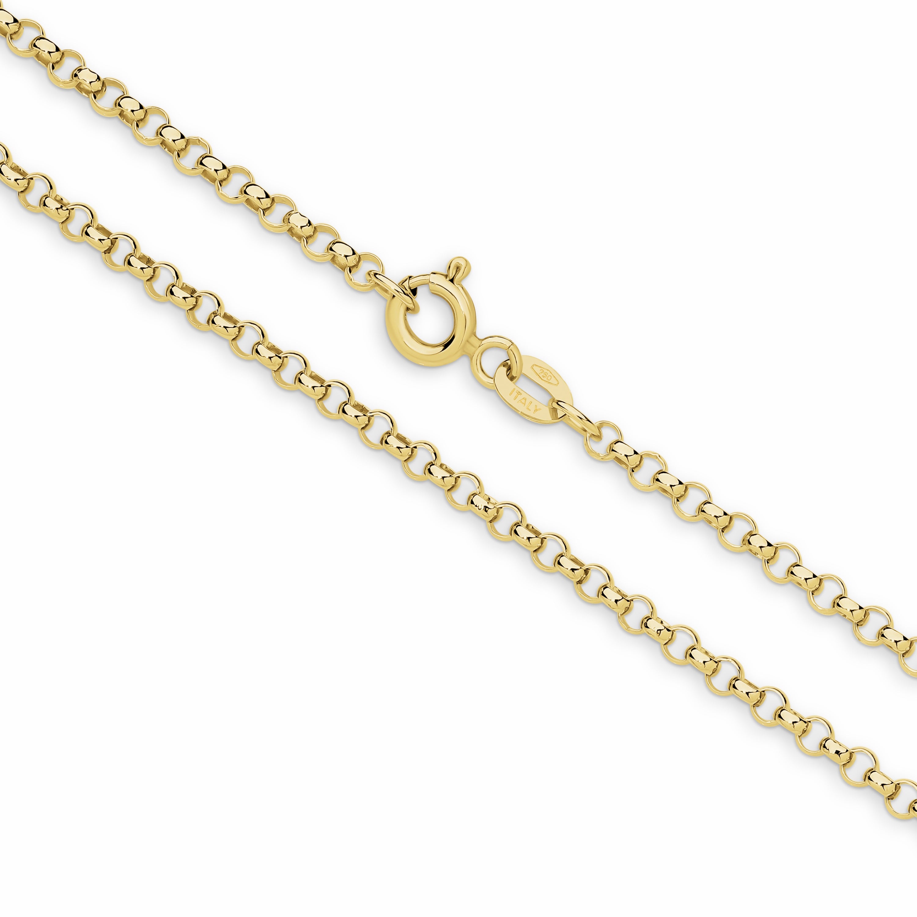 Classic Bella necklace in 9k gold in front of a white background