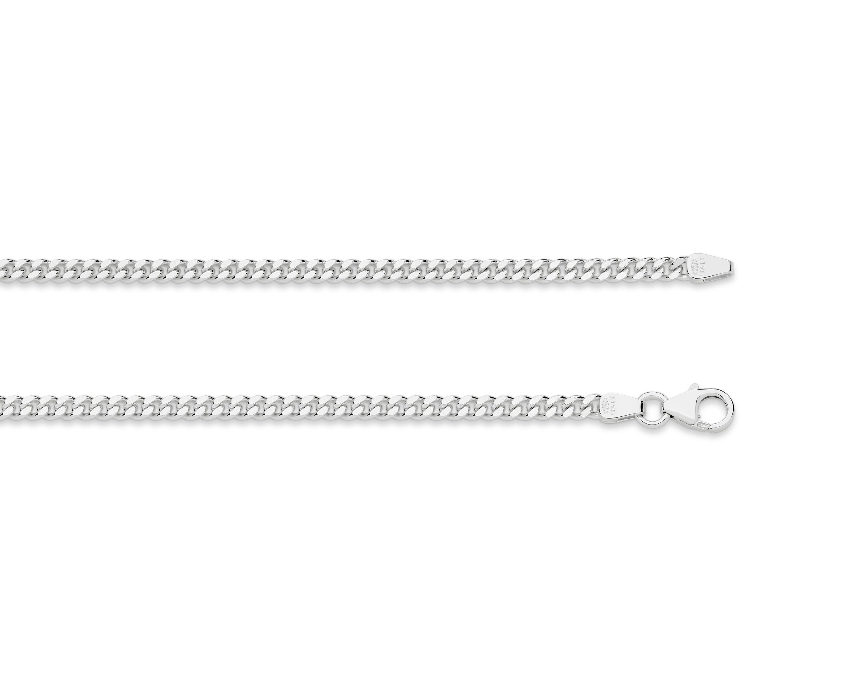 Silver chain necklace on a white background