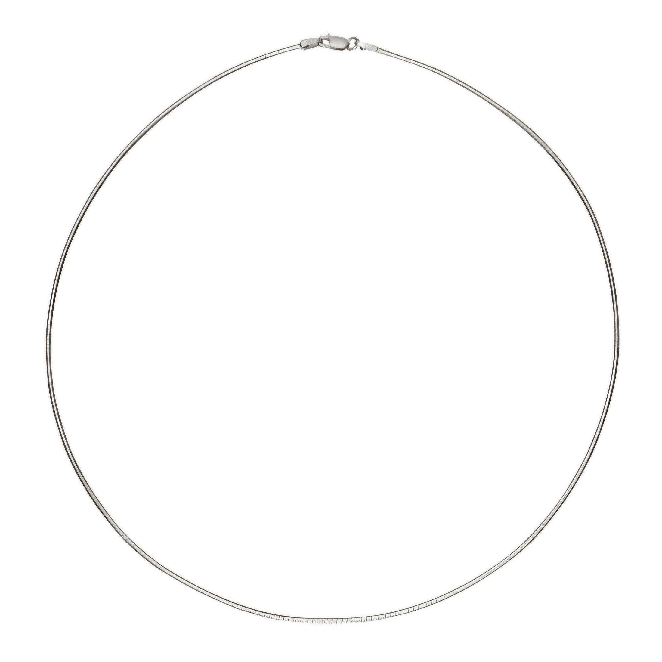 Classic Omega necklace round single tone white gold in front of a white background