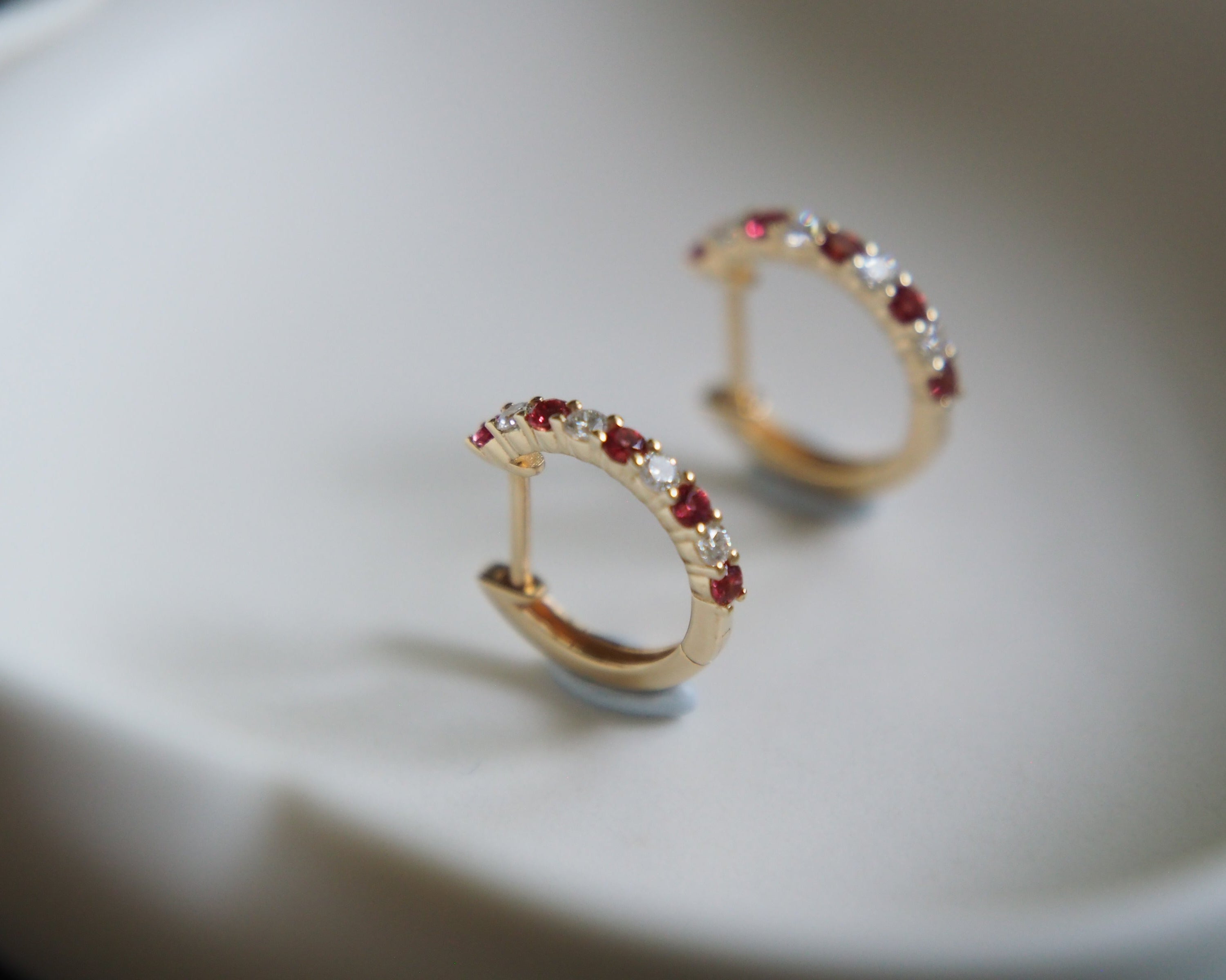 Classic Natural Spinel and Lab Grown Diamond Hoops